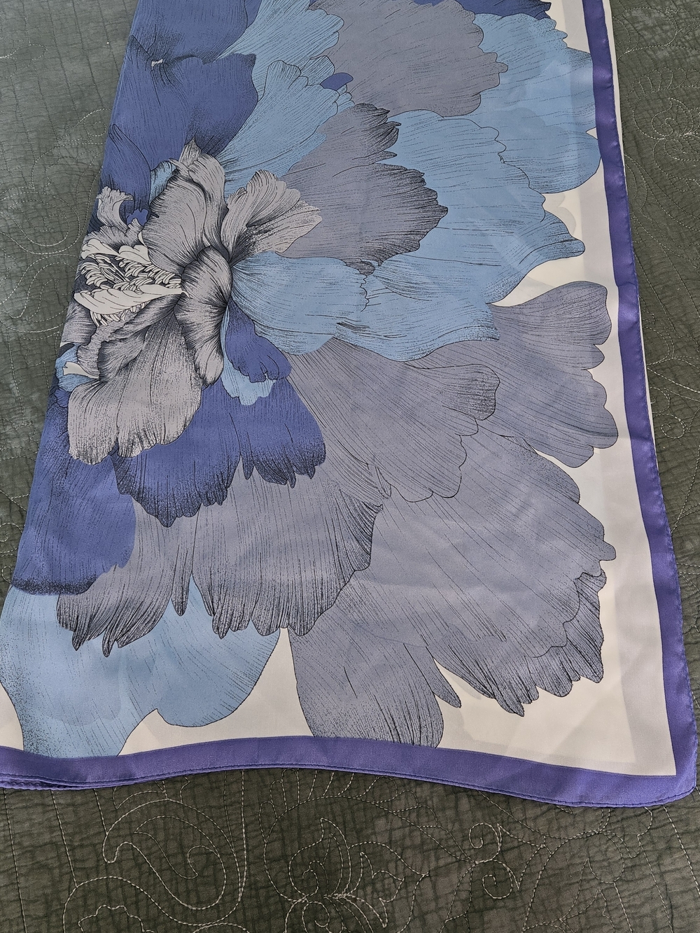Blue Floral Satin Scarf - Picture 3 of 4